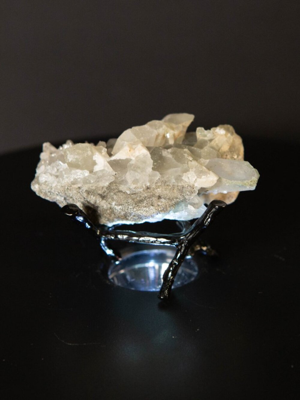 Raw Clear Calcite Cluster on Matrix with Stand, UV Fluorescent Gift for Crystal